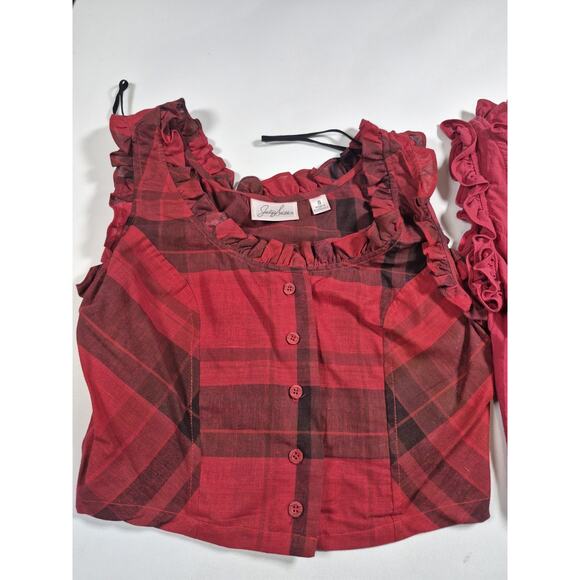 vintage jaclyn smith Sleeveless Red Plaid Frill Shirt Pair Size 8 - Picture 2 of 6
